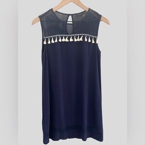 THML Navy Sleeveless Tassel Trim Shift Dress XS